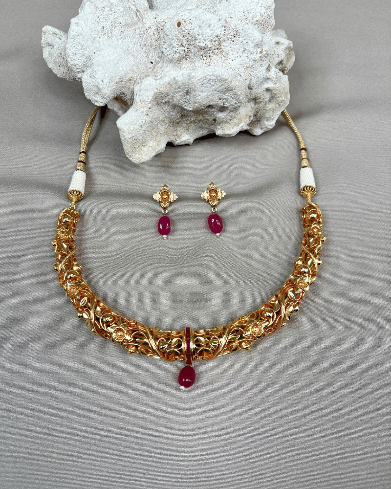 Ruby Royale Hasli | Choki Red Stones | 18K Gold Plating