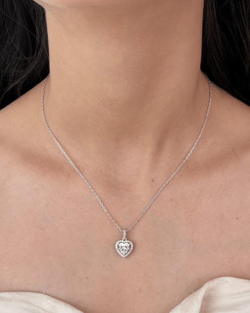 Valenitna Crystal Pendant Set | With Chain | Rhodium Plating