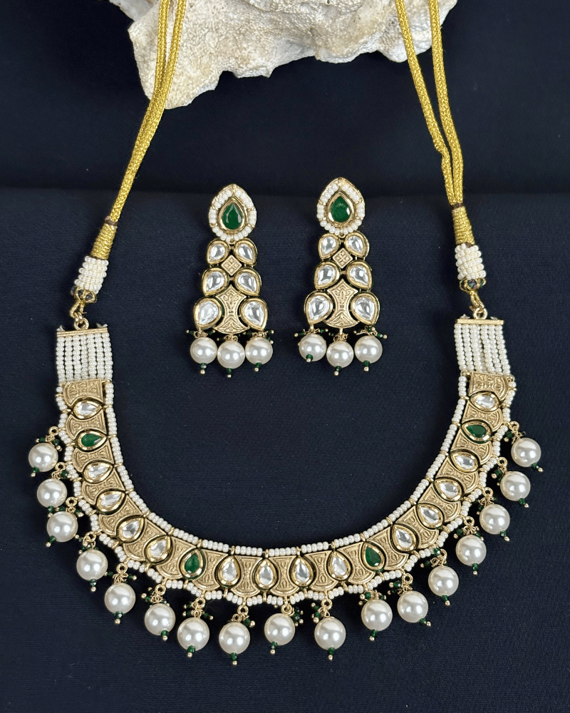 Vasundhara Pearl Emerald Kundan Necklace