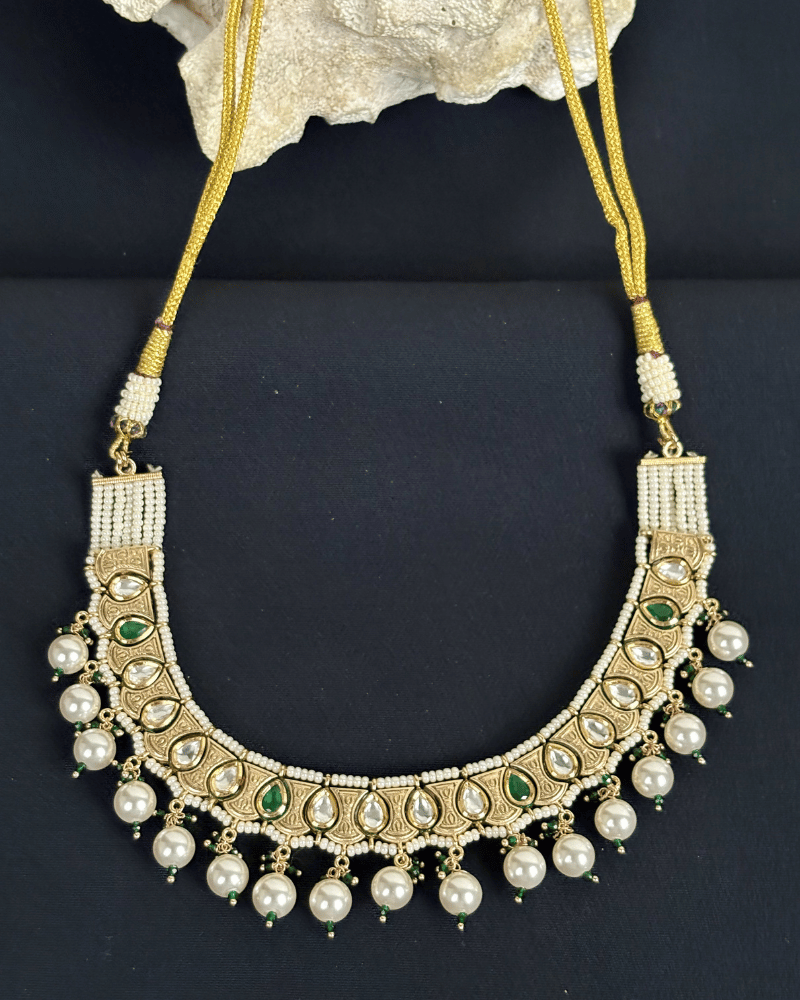 Vasundhara Pearl Emerald Kundan Necklace