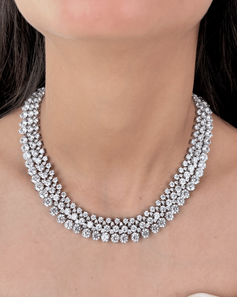 Three Layer Starlight Diamond Necklace | Rhodium Plating