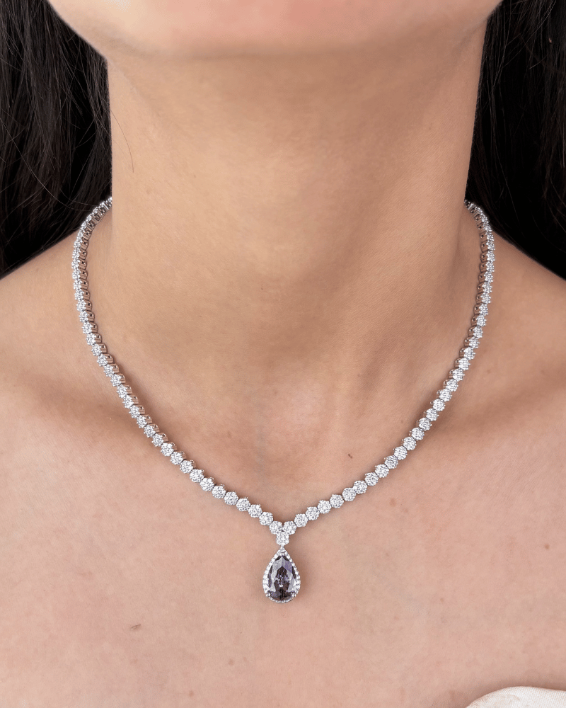Duchess Lavender Diamond Necklace | Rhodium Plating