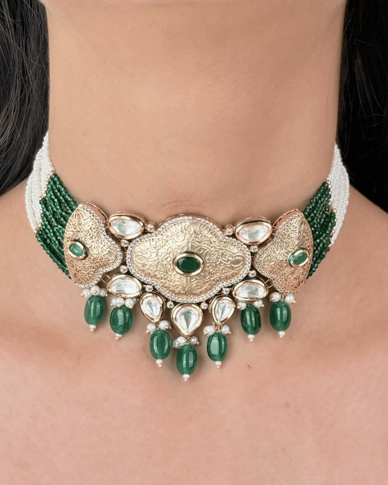 Nawabika Emerald Kundan Choker