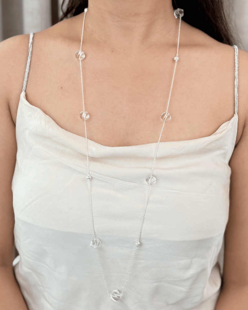 Cloud Crystal Long Mala | 92.5 Silver Jewellery