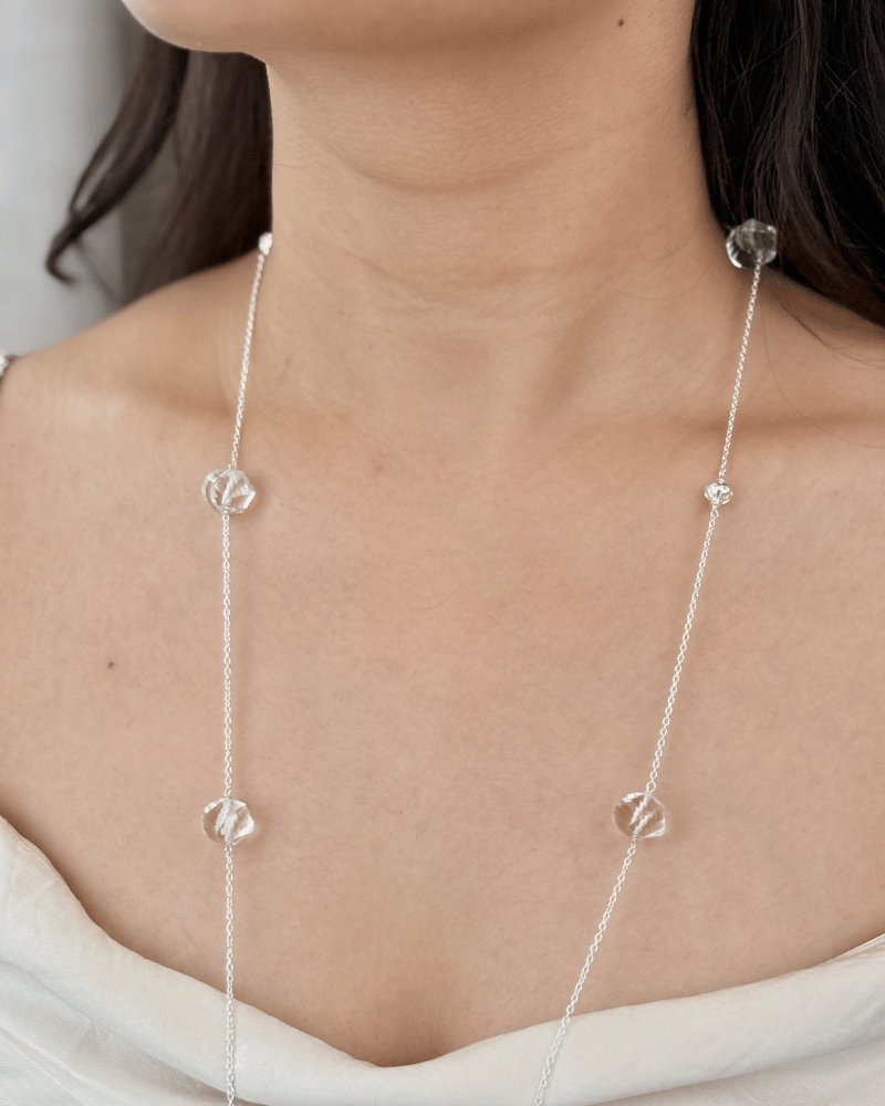 Cloud Crystal Long Mala | 92.5 Silver Jewellery