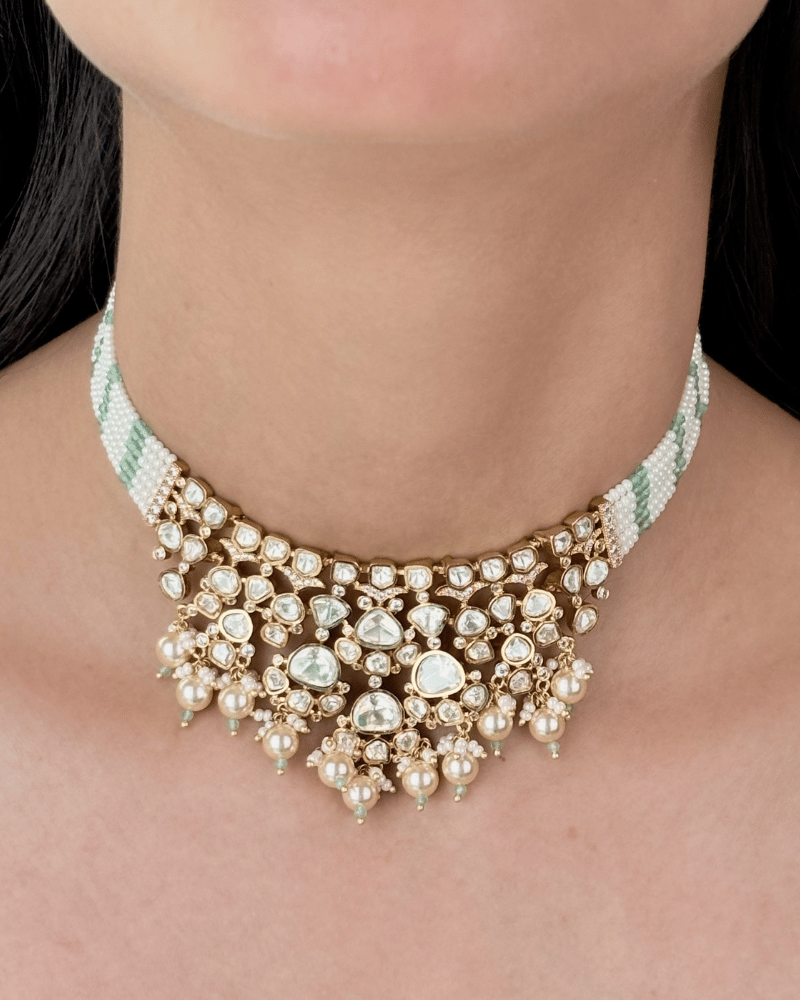 Chand Bagh Moissanite Choker | Screw Back | 18K Gold Plating
