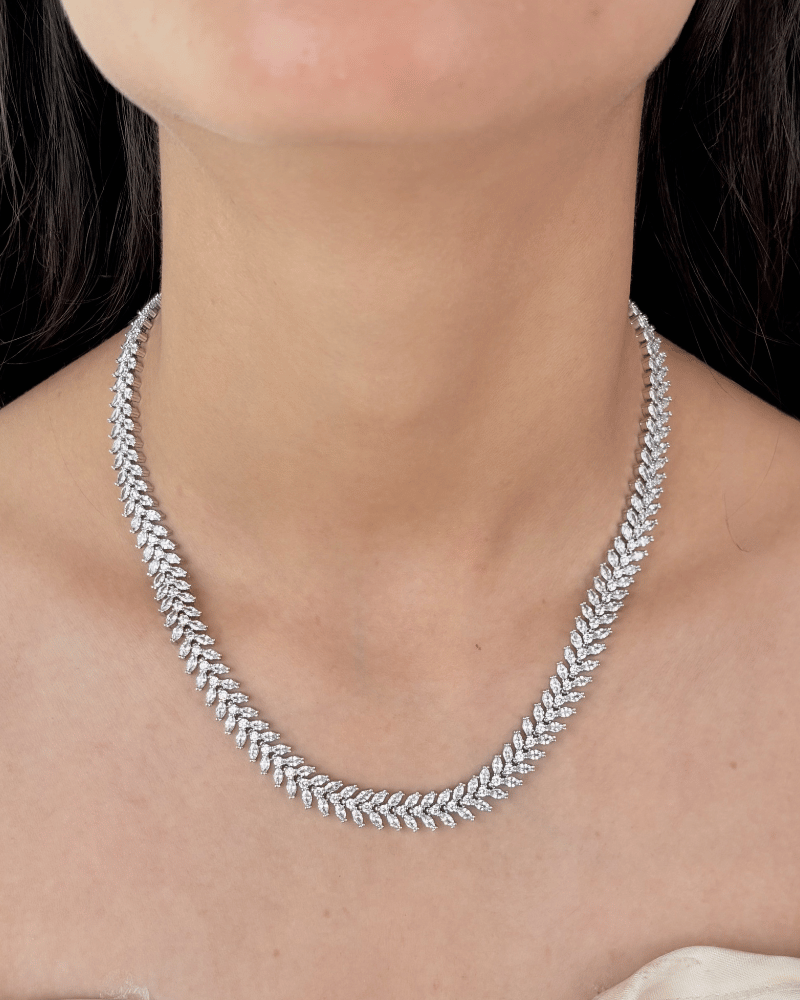 Vaanya Royale Diamond Necklace | Rhodium Plating