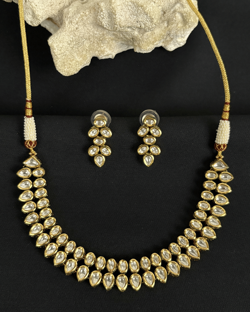 Double Line Leaf Drop Kundan Haar | Maang Tikka Set