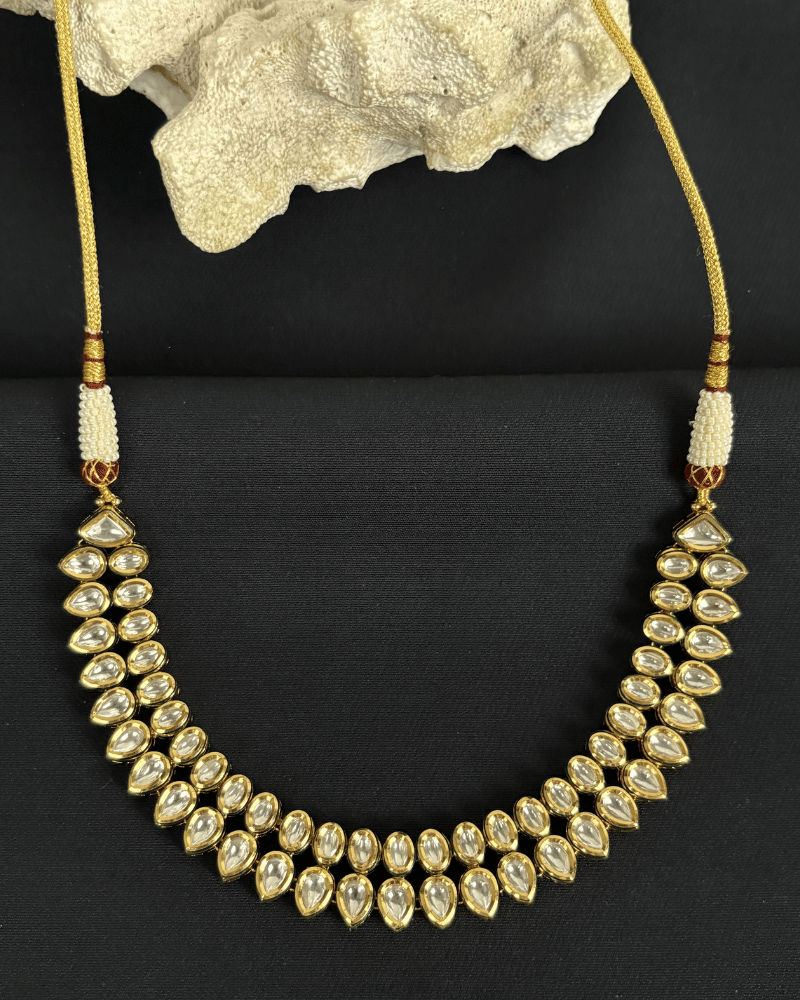 Double Line Leaf Drop Kundan Haar | Maang Tikka Set