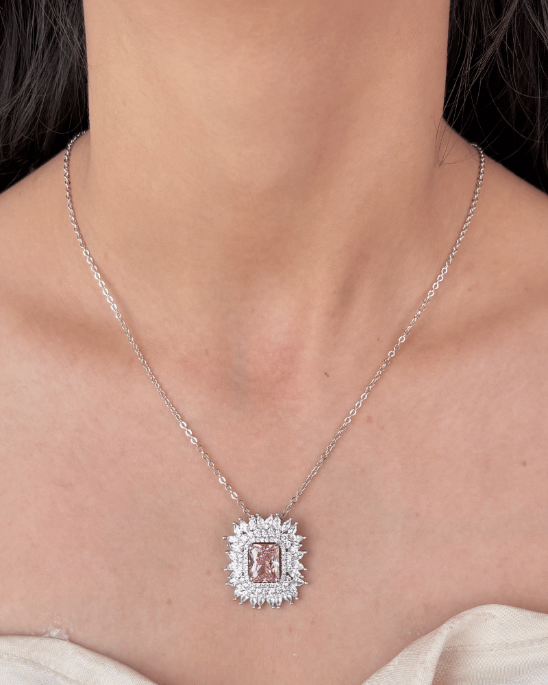 Baby Pink Solara Diamond Pendant Set | With Chain