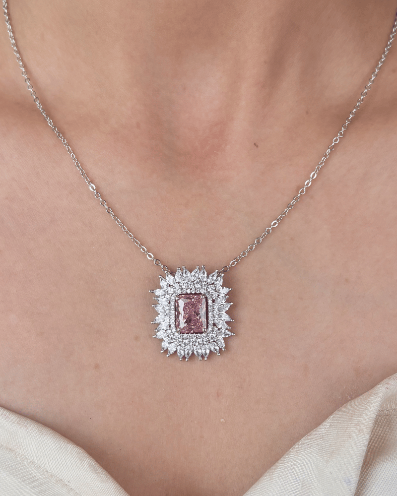 Baby Pink Solara Diamond Pendant Set | With Chain