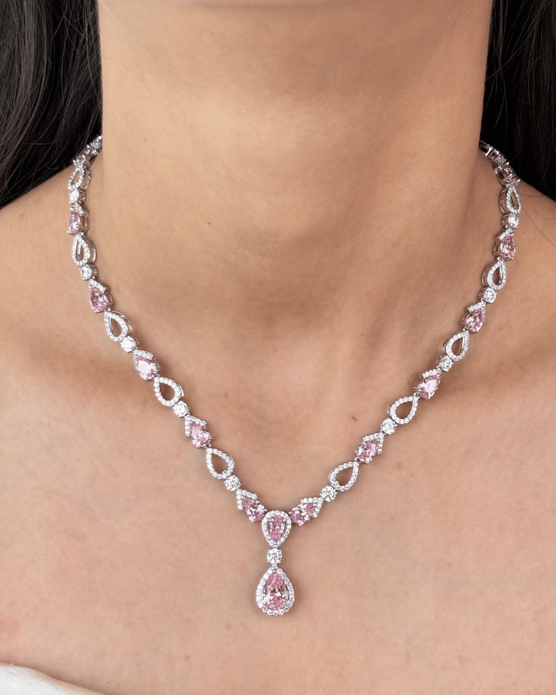 Shahana Baby Pink Diamond Necklace | Rhodium Plating