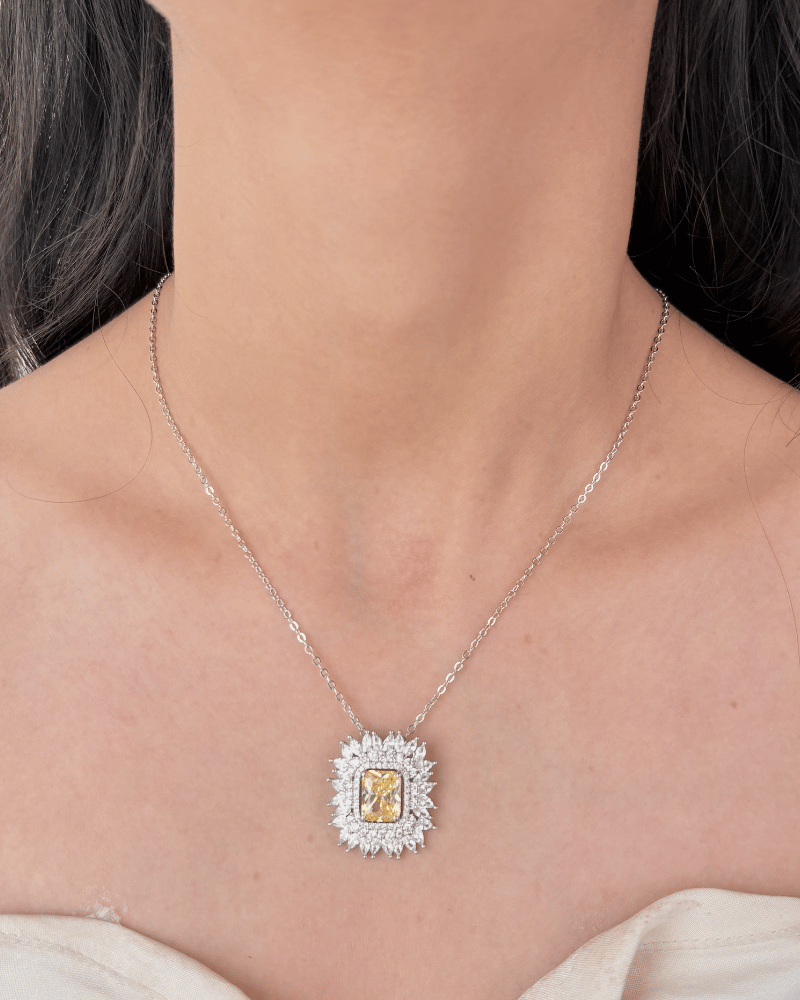 Citrine Solara Diamond Pendant Set | With Chain