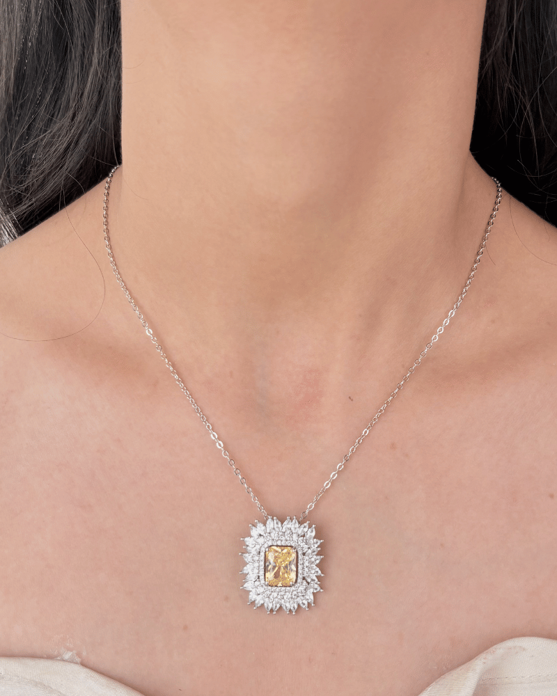 Citrine Solara Diamond Pendant Set | With Chain