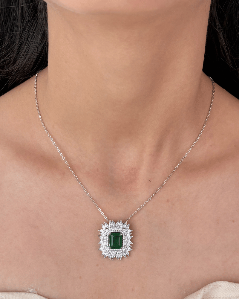 Emerald Solara Diamond Pendant Set | With Chain