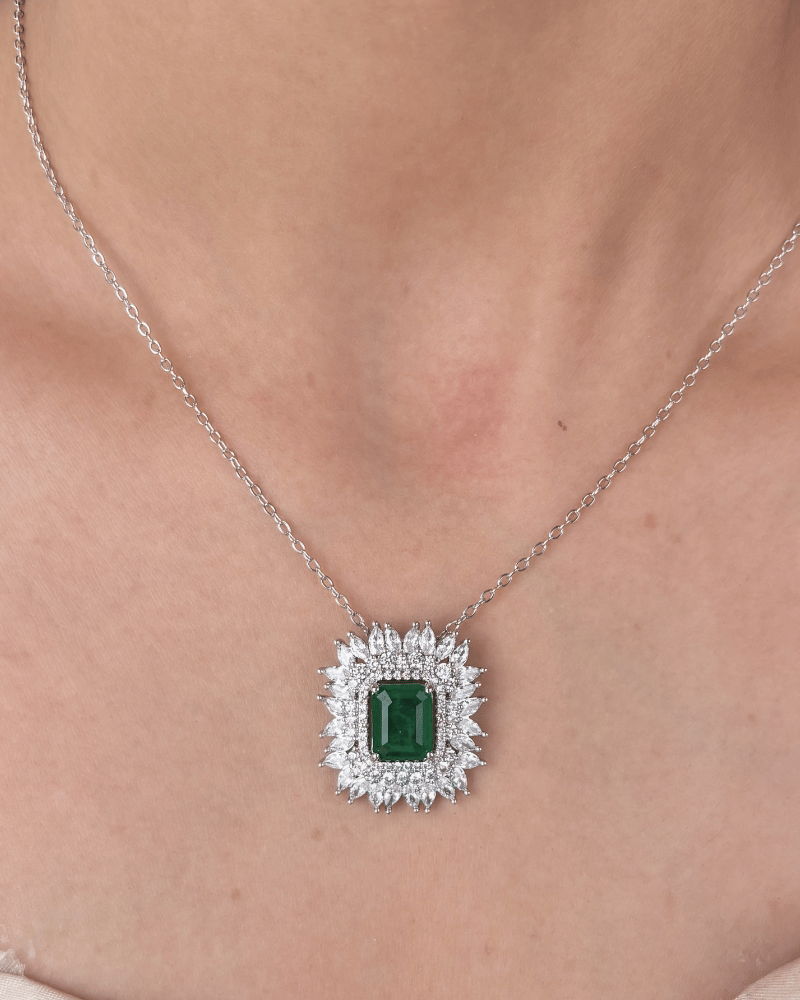 Emerald Solara Diamond Pendant Set | With Chain