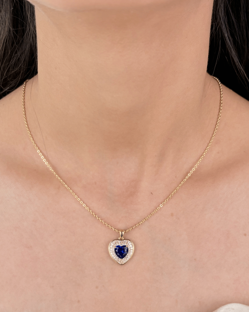Sapphire Heartbeat Diamond Pendant Set | With Chain | Rhodium Plating