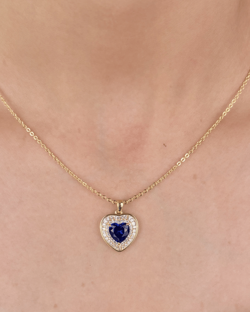 Sapphire Heartbeat Diamond Pendant Set | With Chain | Rhodium Plating