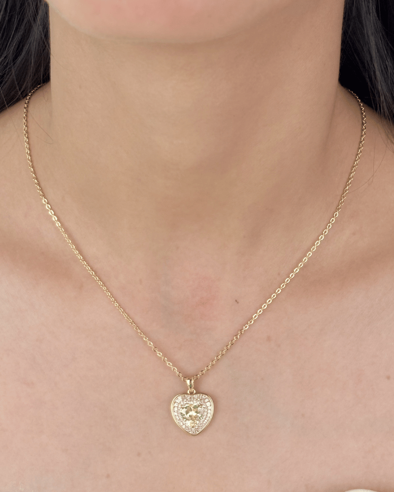 Citrine Heartbeat Diamond Pendant Set | With Chain | Rhodium Plating