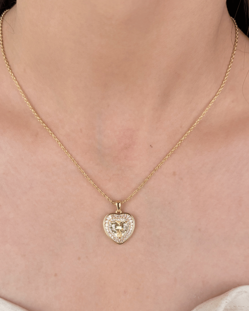 Citrine Heartbeat Diamond Pendant Set | With Chain | Rhodium Plating