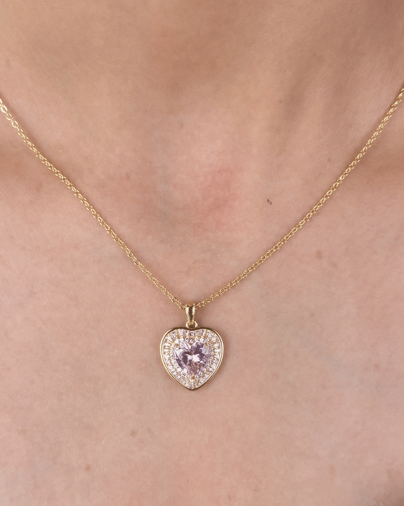 Baby Pink Heartbeat Diamond Pendant Set | With Chain | Rhodium Plating