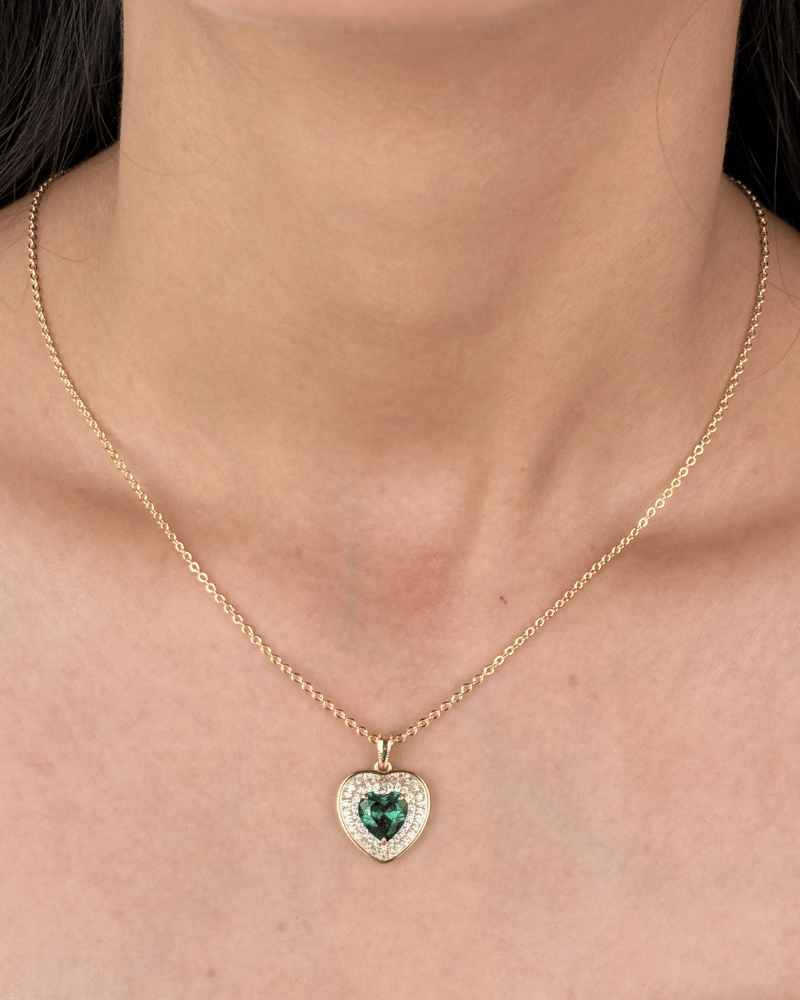 Emerald Heartbeat Diamond Pendant Set | With Chain | Rhodium Plating