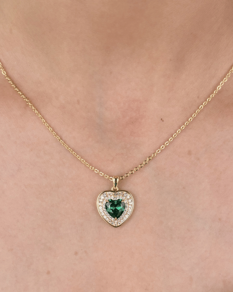 Emerald Heartbeat Diamond Pendant Set | With Chain | Rhodium Plating