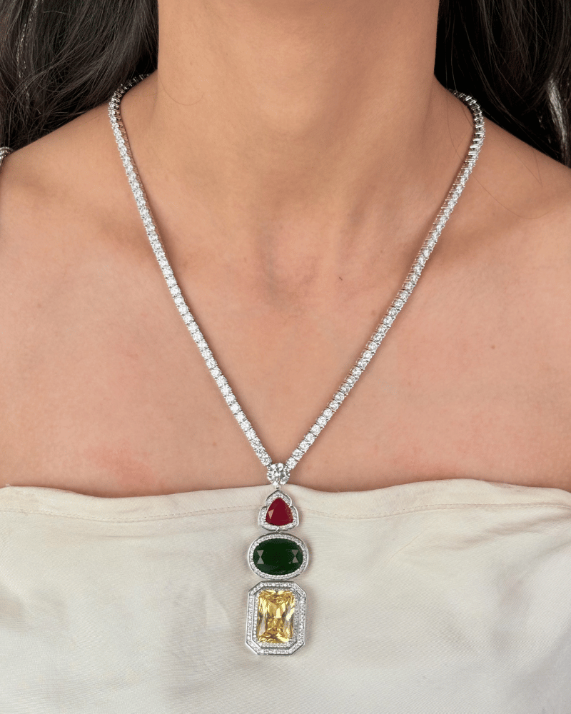 Trinity Royale Diamond Necklace | Rhodium Plating
