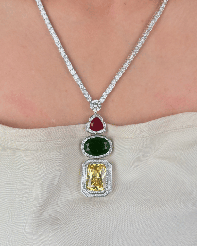 Trinity Royale Diamond Necklace | Rhodium Plating