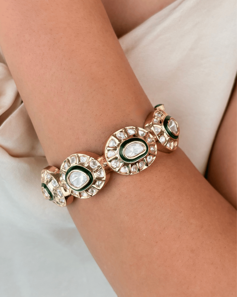 Emerald Bikaneri Kundan Bangles  | Single Piece | Openable