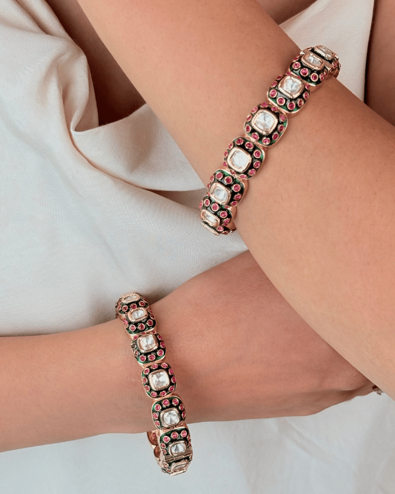 Kaaveri Enamel Polki Bangles | Single Piece | Openable