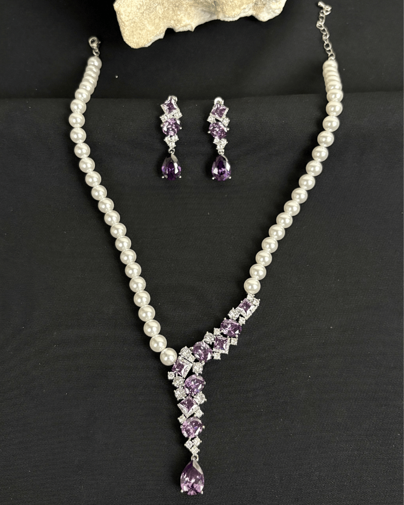Serene Lavender Crystal Drop Pearl Necklace