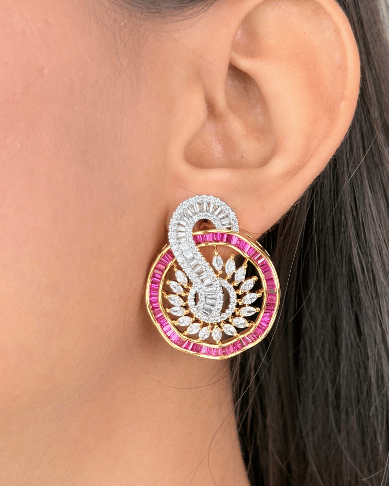 Swirl Mandala Ruby Diamond Pendant Set | Without Chain | Big Size