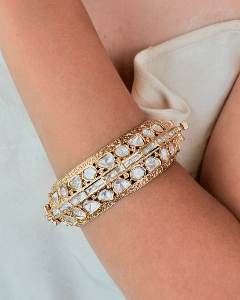 Rehnuma Polki Bangles | Single Piece | 18K Gold Plating