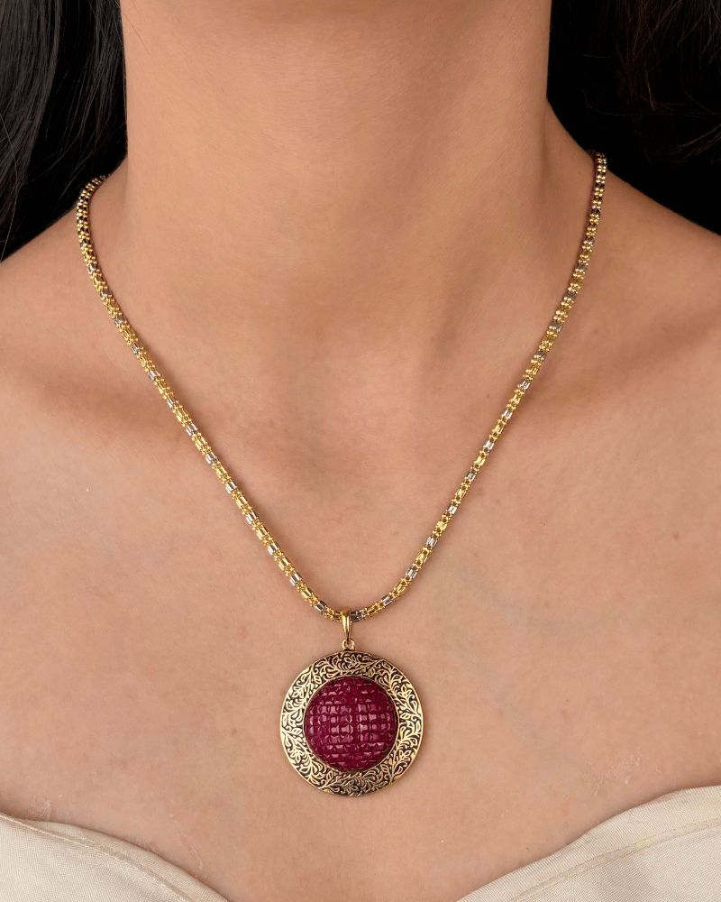 Surya Real Ruby Crystal Pendant Set | Without Chain | Mint Work | 18K Gold Plating