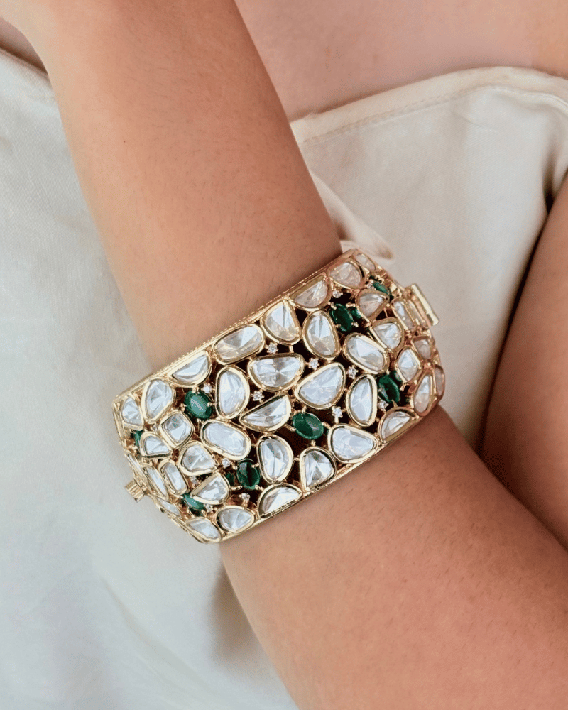 Mehreen Emerald Moissanite Cuff | Openable | 18K Gold Plating