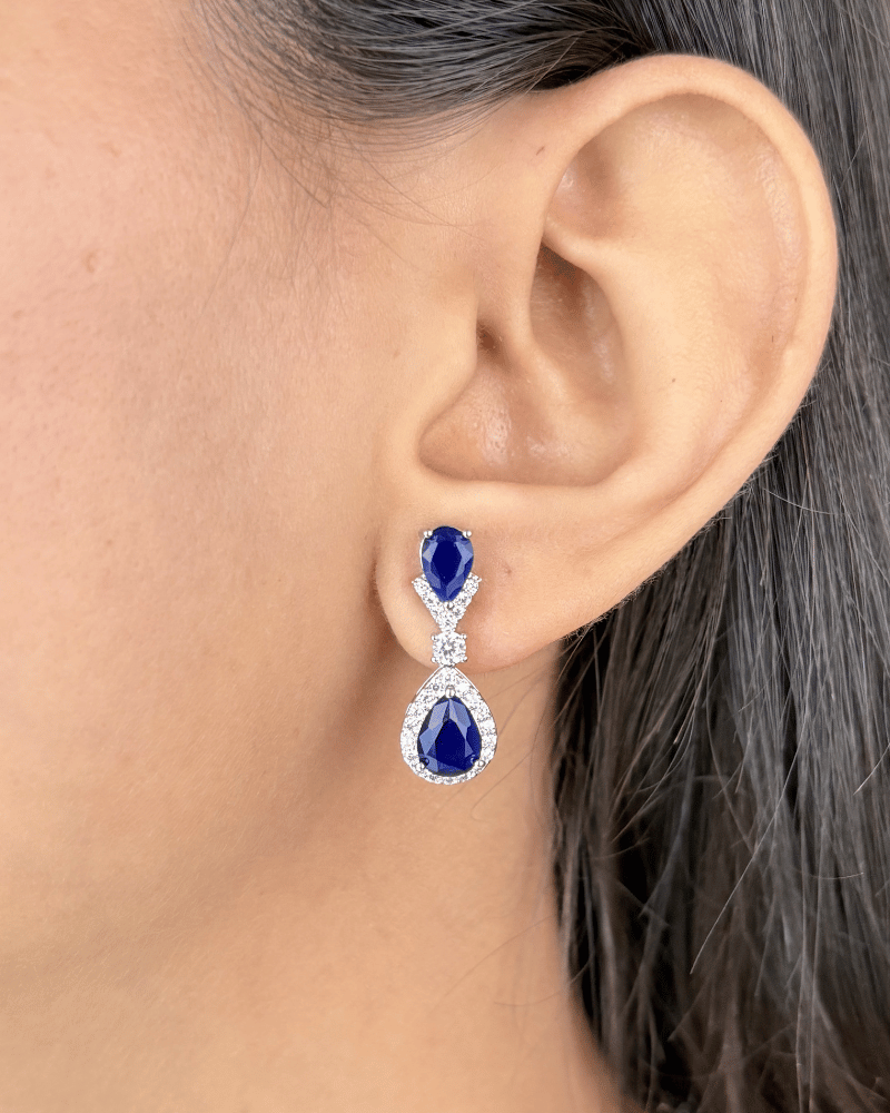 Shahana Sapphire Diamond Necklace | Rhodium Plating
