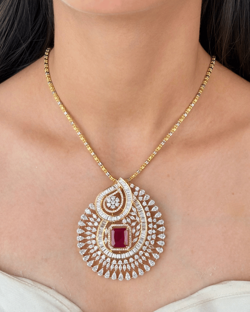 Ruby Gloria Diamond Pendant Set | Big Size | Without Chain