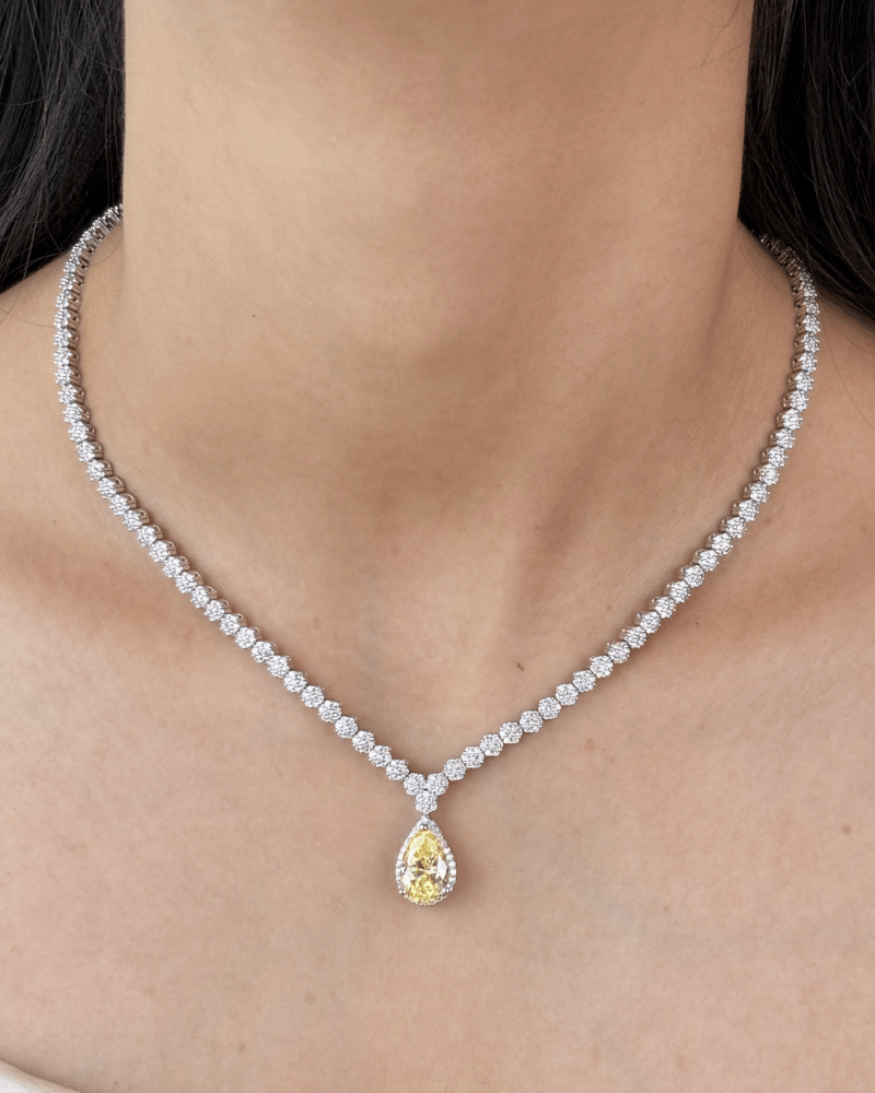 Duchess Citrine Diamond Necklace | Rhodium Plating