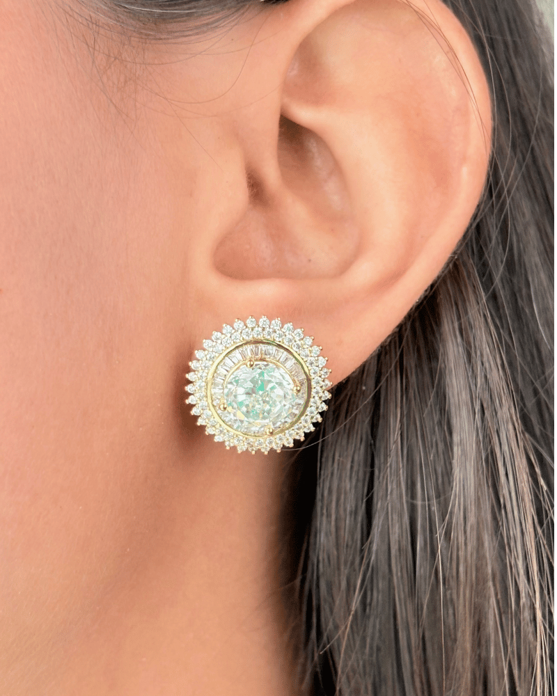 Ice Crushed Sunveil Diamond Studs | Gold | Rhodium Plating