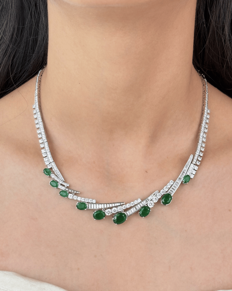 Emerald Horizon Diamond Necklace | Rhodium Plating