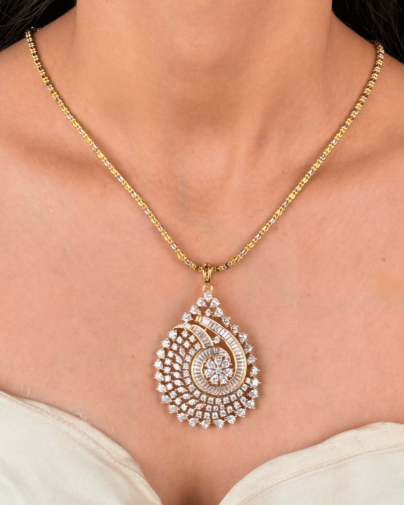 Mayura Paisley Diamond Pendant Set | Without Chain