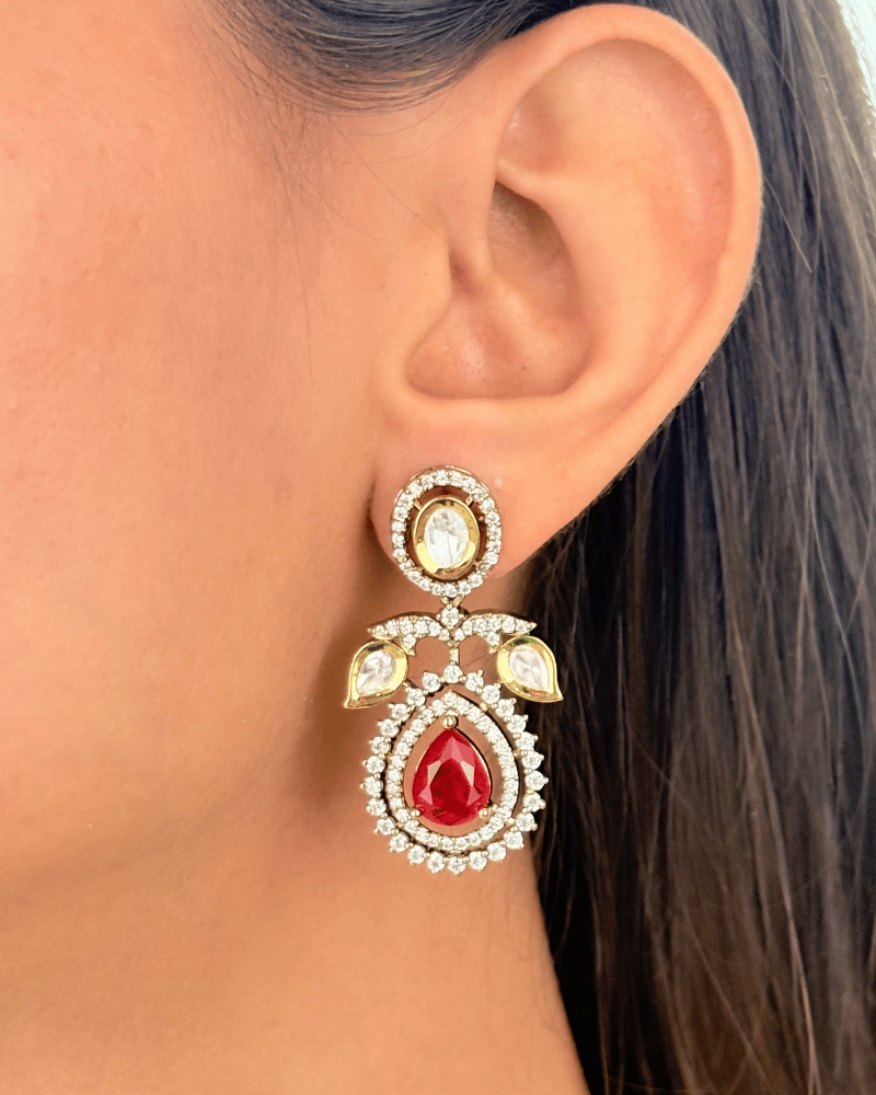 SIfra Victrorian Polki Necklace With Ruby Drop