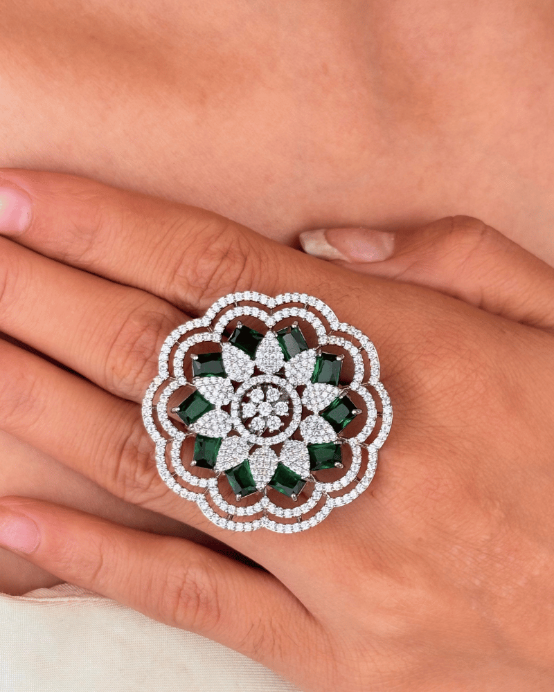 Emerald Kamal Diamond Ring | Adjustable