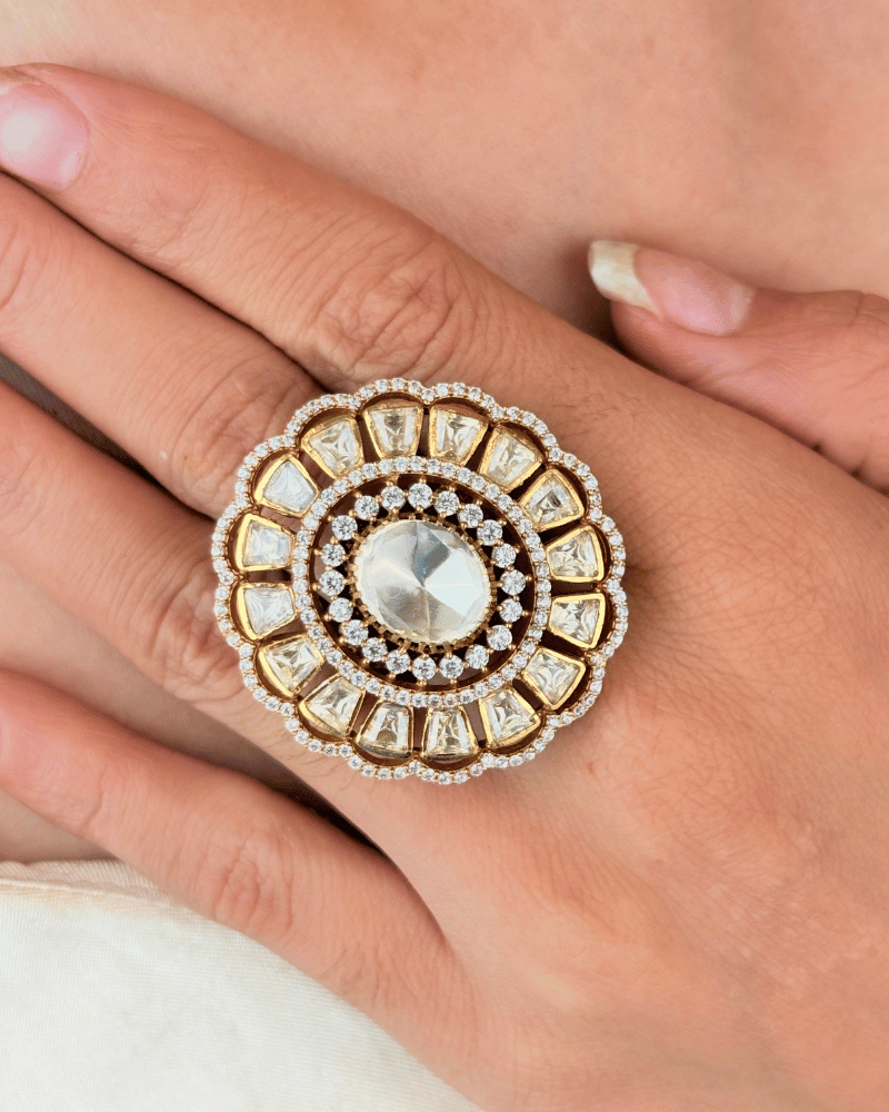 Starlight Cocktail Moissanite Ring | Adjustable Size | 18K Gold Plating
