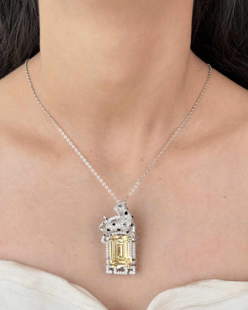 Baghini Royale Citrine Pendant | With Chain | Rhodium Plating