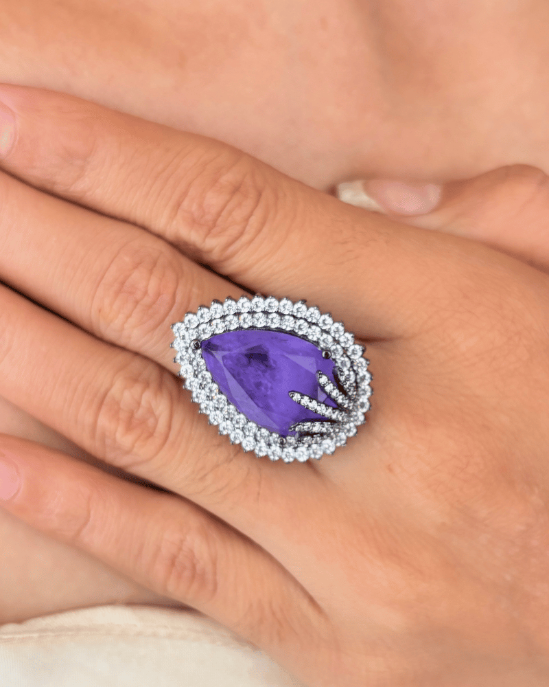 Royal Amethyst Diamond Ring | Adjustable