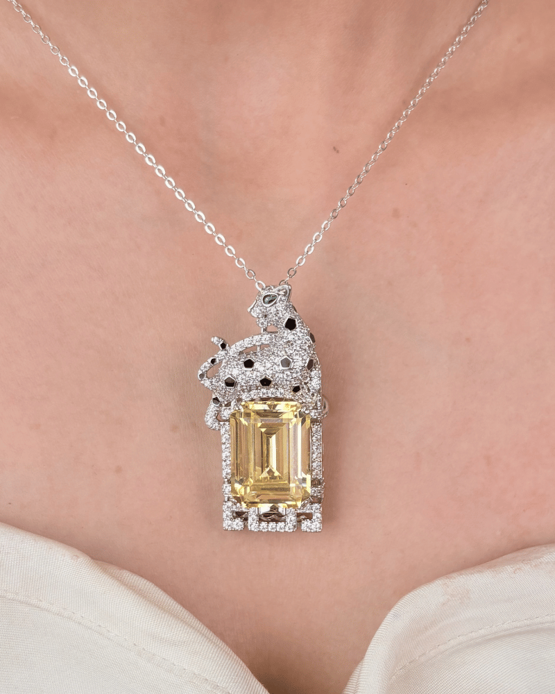 Baghini Royale Citrine Pendant | With Chain | Rhodium Plating