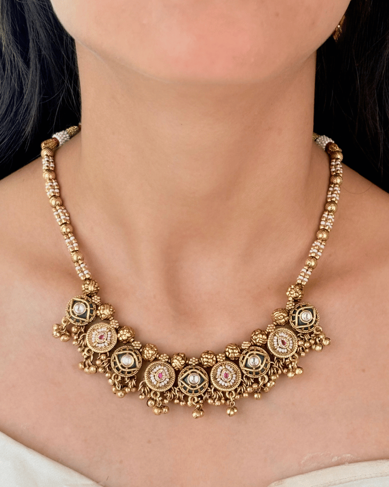 Abeerika Golden Rajwada Necklace