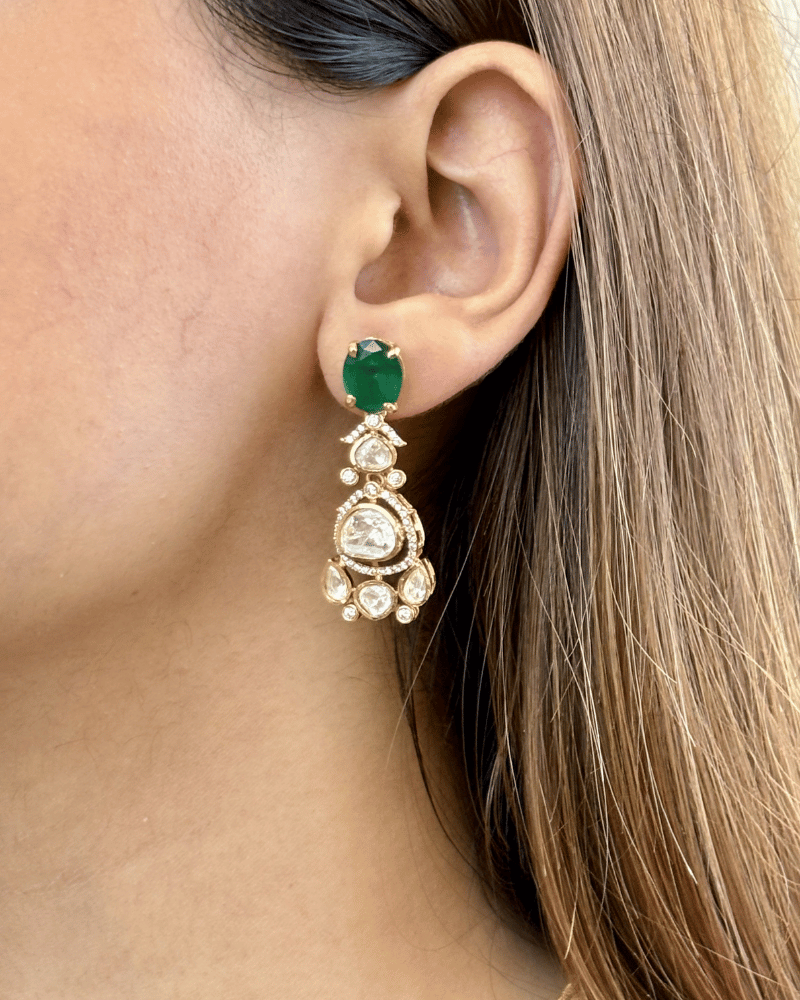 Rajsi Noor Emerald Moissanite Necklace | Screw Back | 18K Gold Plating